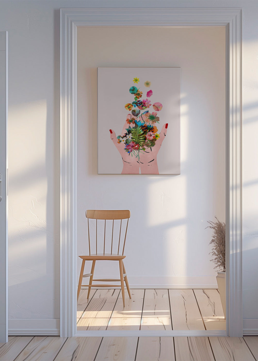 Botanisk plakat hænder og blomster collage