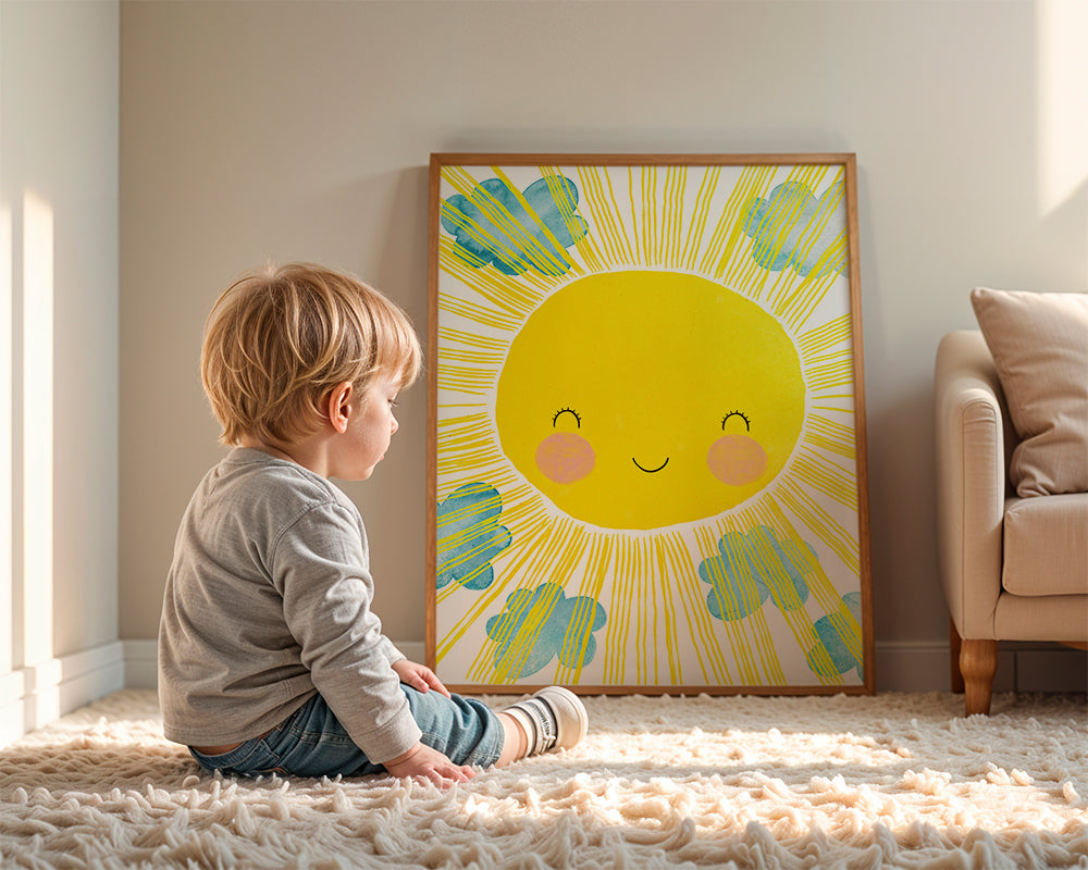 Børneplakat smilende sol