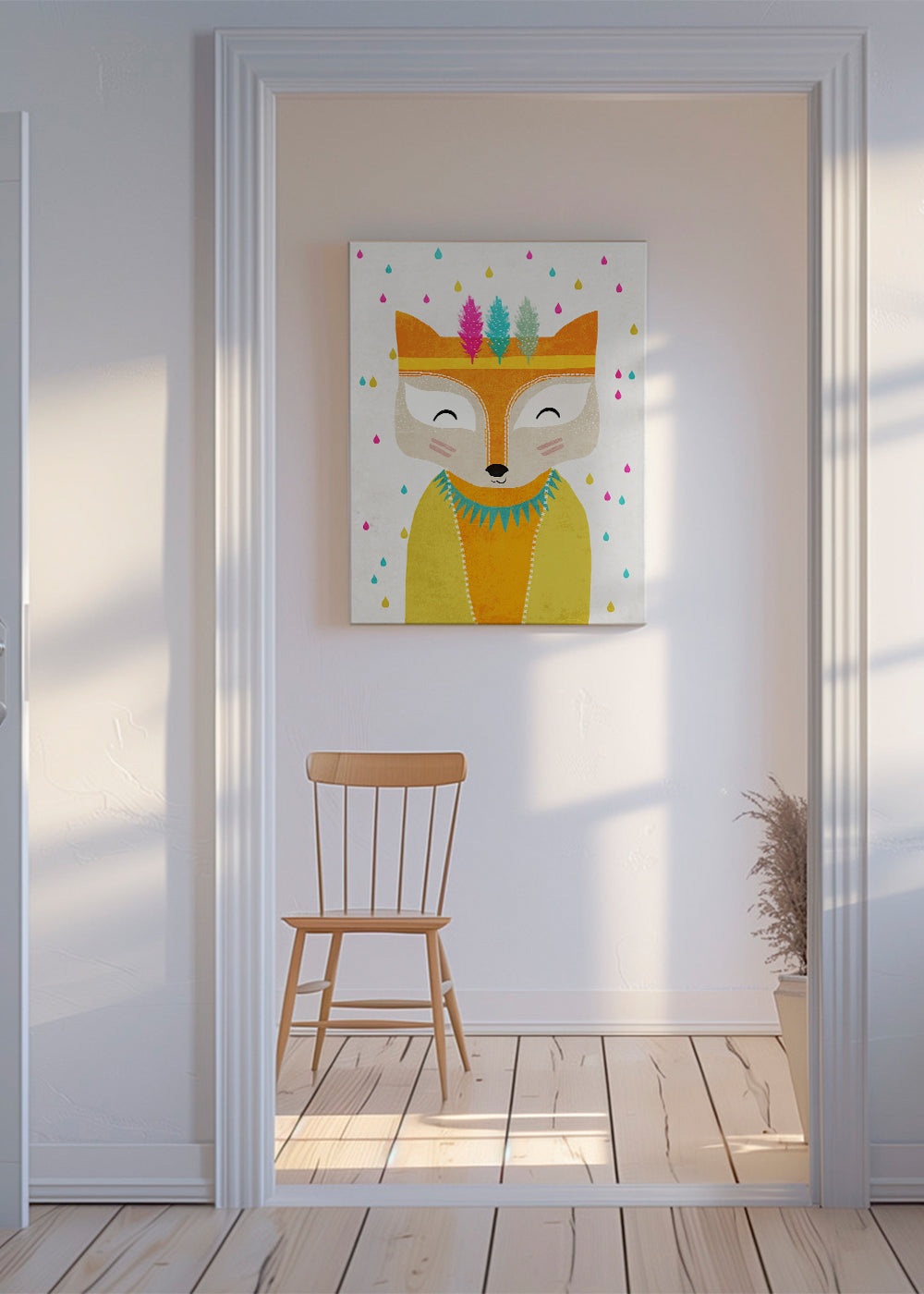 Børneplakat med farverig ræv