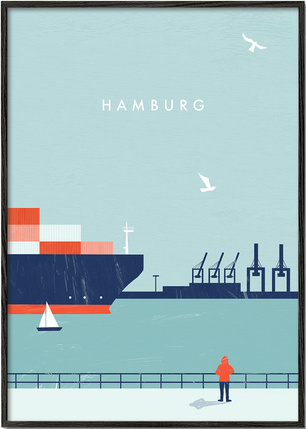Rejseplakat Hamburg havn illustration
