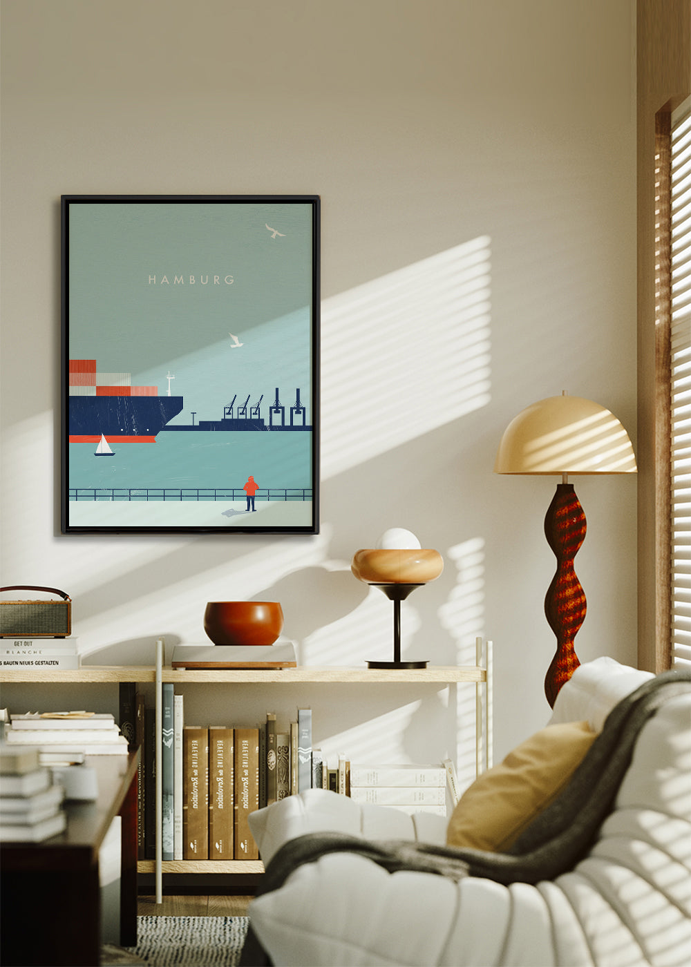 Rejseplakat Hamburg havn illustration