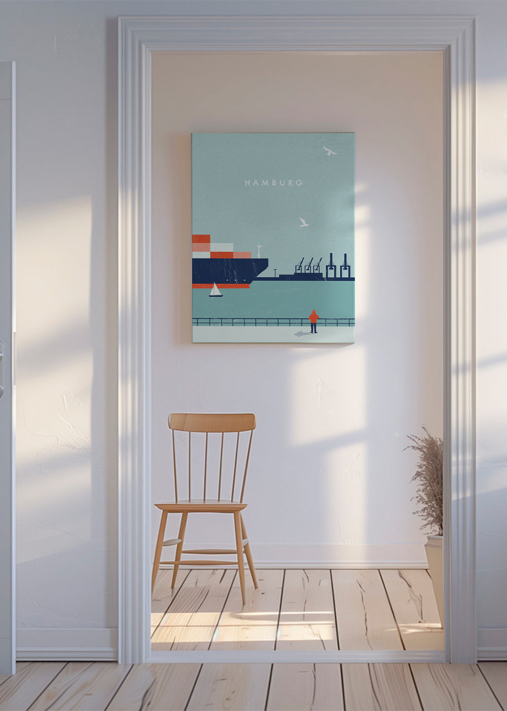 Rejseplakat Hamburg havn illustration