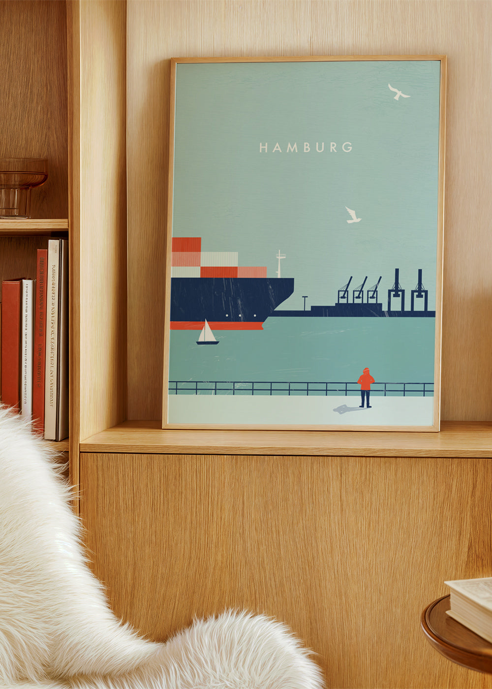Rejseplakat Hamburg havn illustration