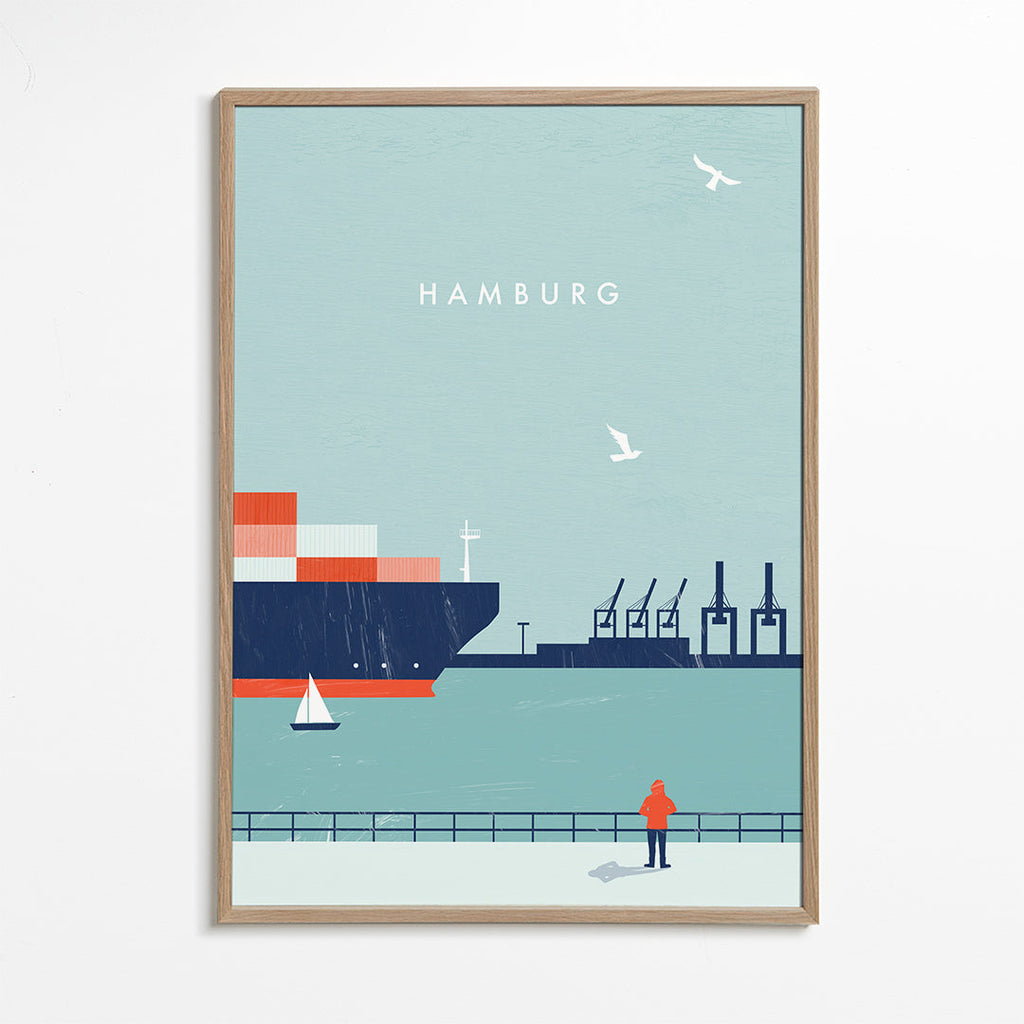 Rejseplakat Hamburg havn illustration