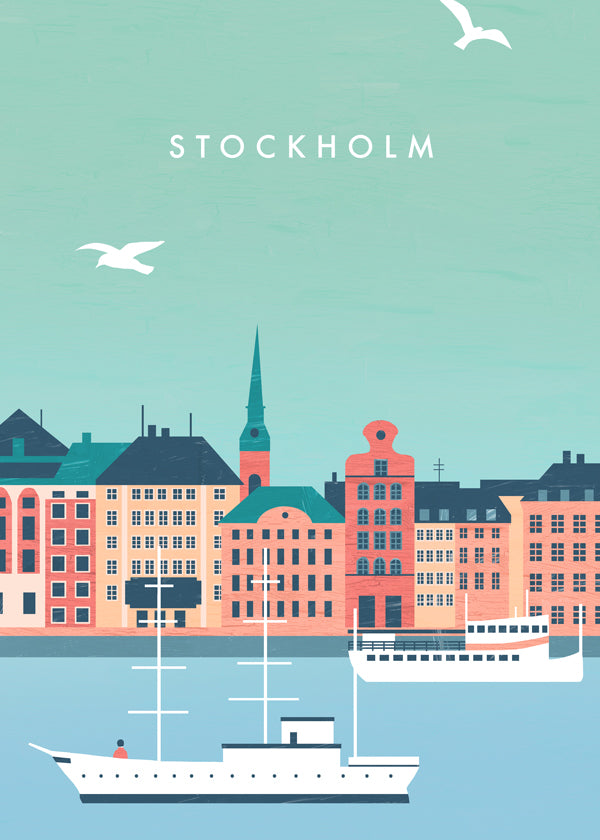 Plakat Stockholm havn med både