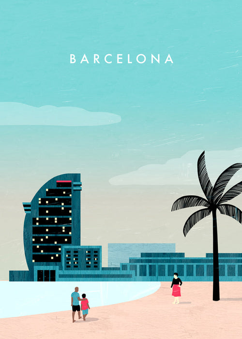Rejseplakat Barcelona strandsceneri