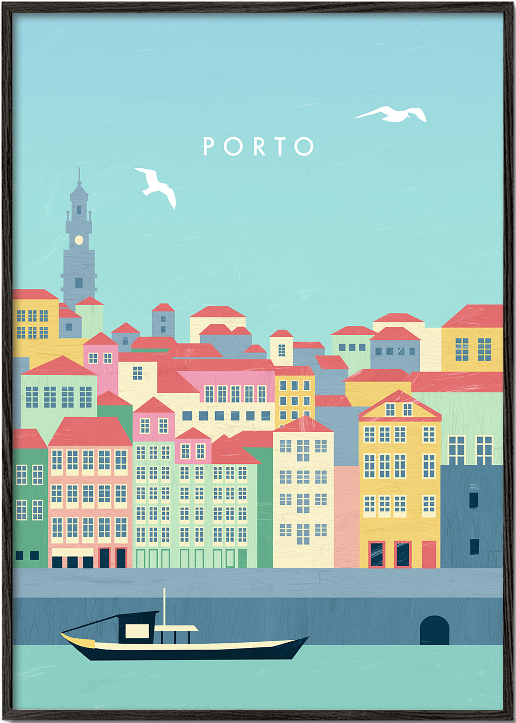 Rejseplakat Porto illustreret havneudsigt