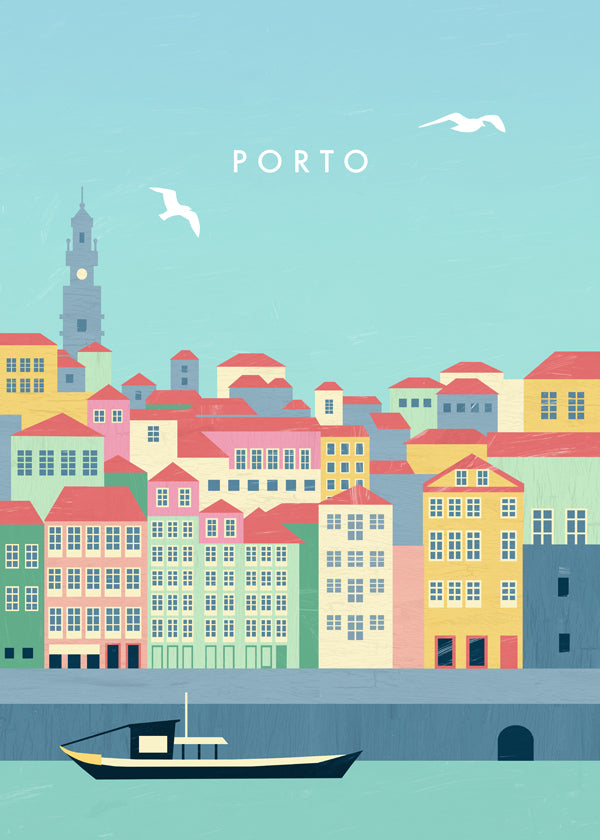 Rejseplakat Porto illustreret havneudsigt
