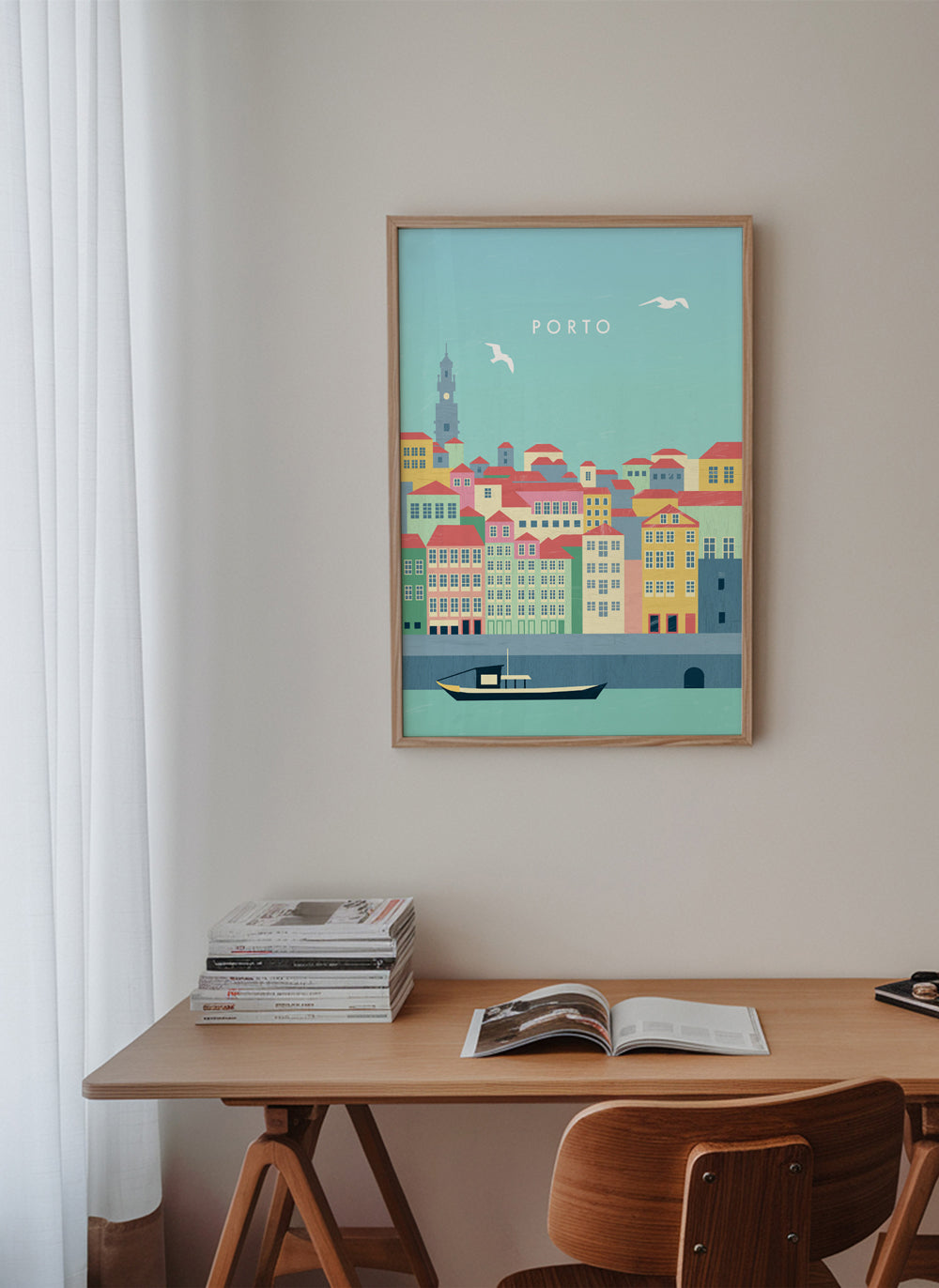 Rejseplakat Porto illustreret havneudsigt