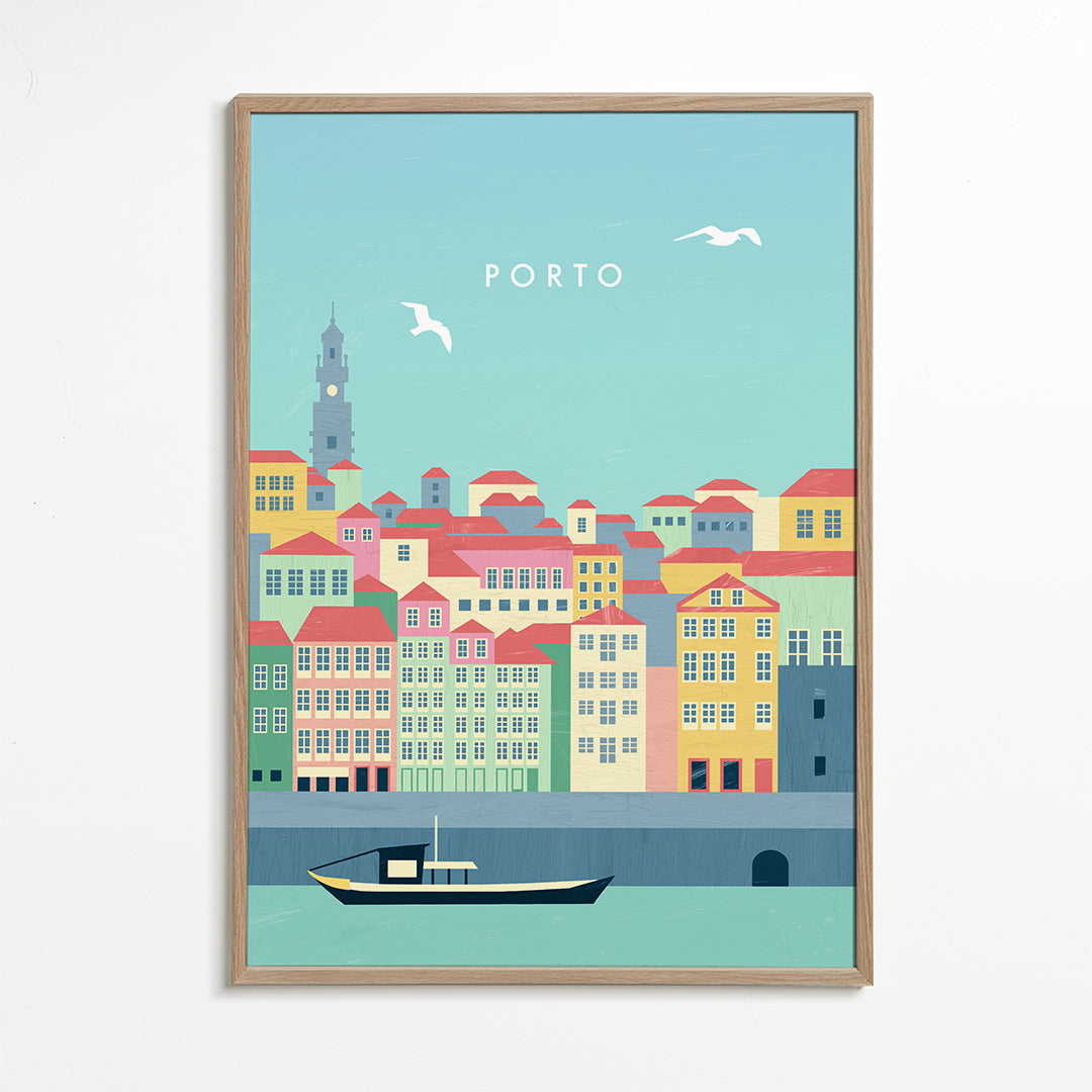 Rejseplakat Porto illustreret havneudsigt