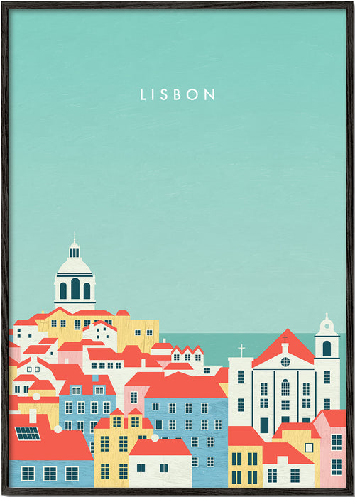 Rejseplakat Lissabon illustreret skyline