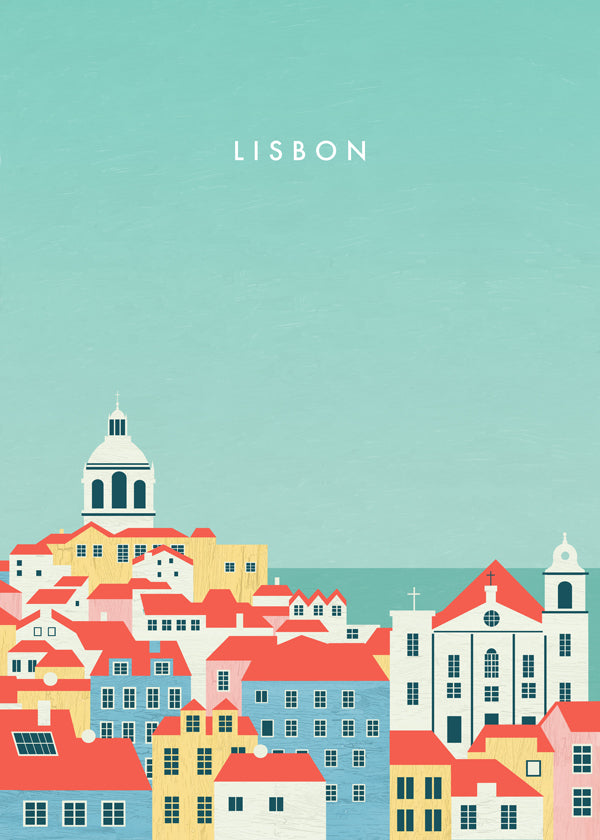 Rejseplakat Lissabon illustreret skyline