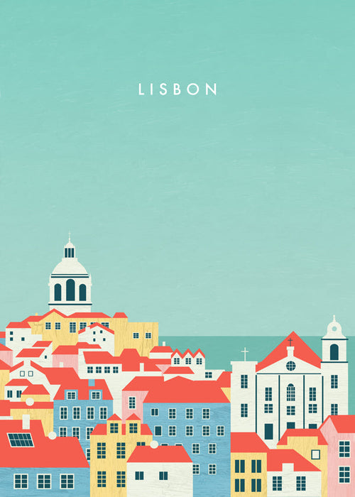 Rejseplakat Lissabon illustreret skyline