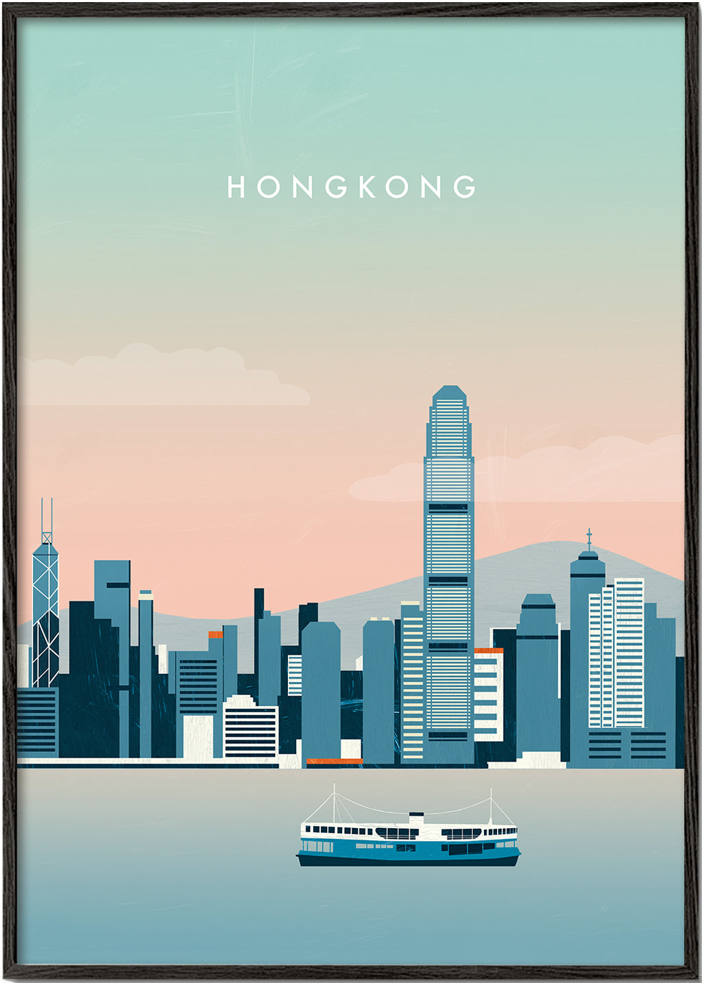 Køkkenkunst Hong Kong skyline i blå nuancer