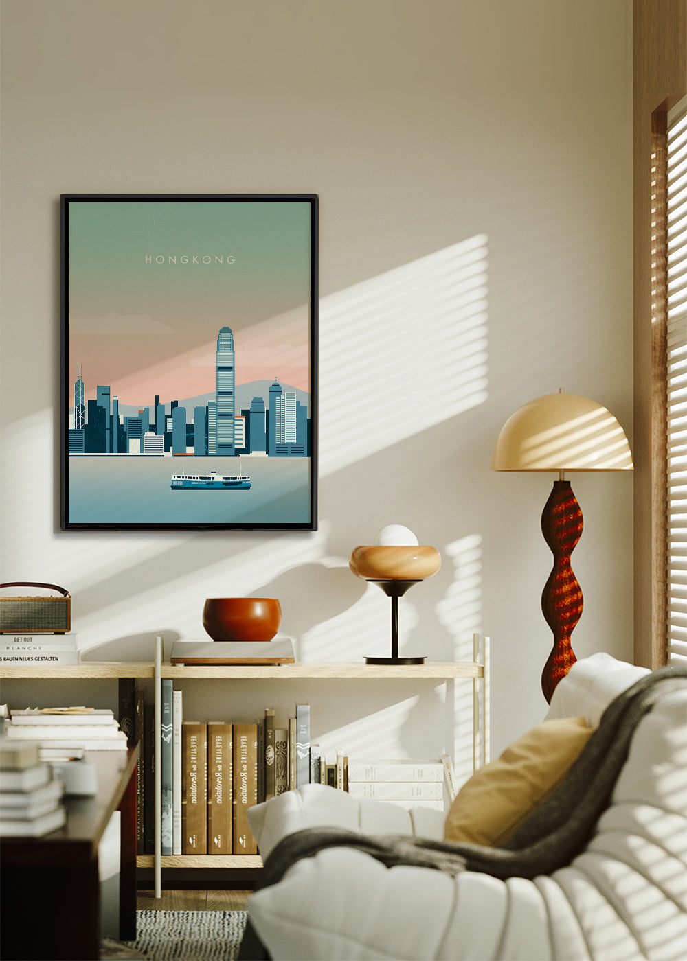Køkkenkunst Hong Kong skyline i blå nuancer