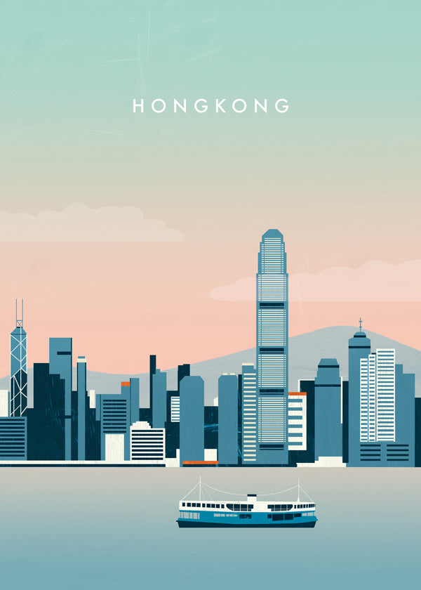 Køkkenkunst Hong Kong skyline i blå nuancer