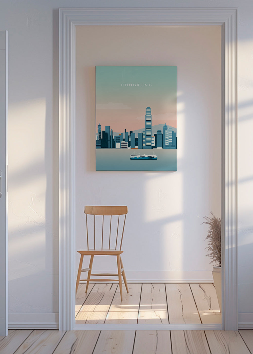 Køkkenkunst Hong Kong skyline i blå nuancer
