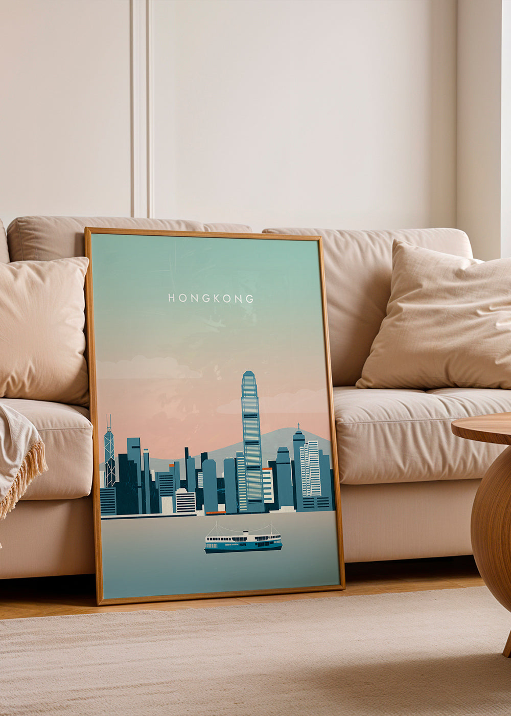 Køkkenkunst Hong Kong skyline i blå nuancer