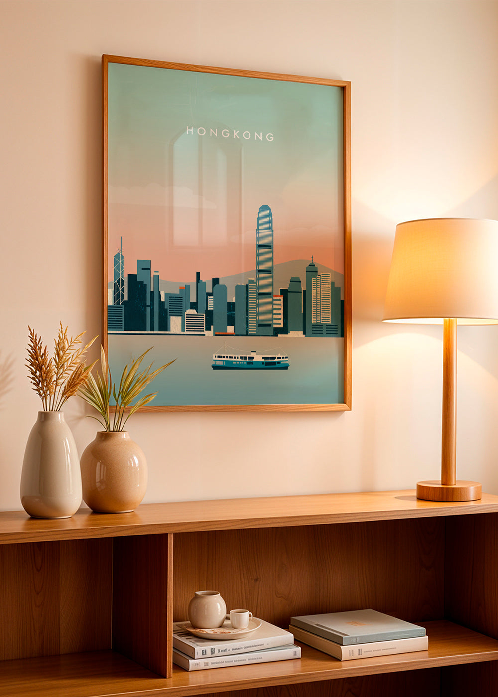Køkkenkunst Hong Kong skyline i blå nuancer