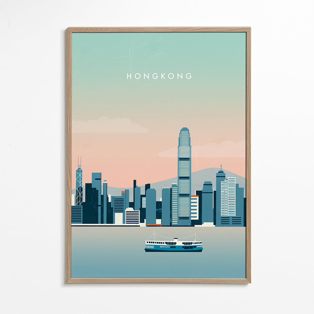 Køkkenkunst Hong Kong skyline i blå nuancer