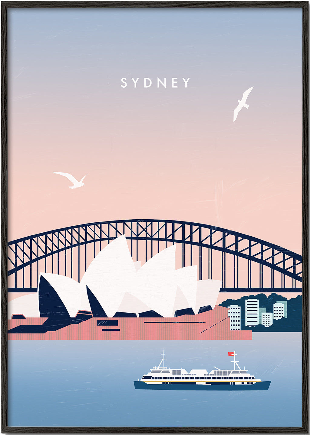 Rejseplakat Sydney: Operaen og broen i illustration