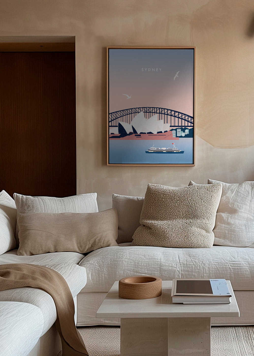 Rejseplakat Sydney: Operaen og broen i illustration