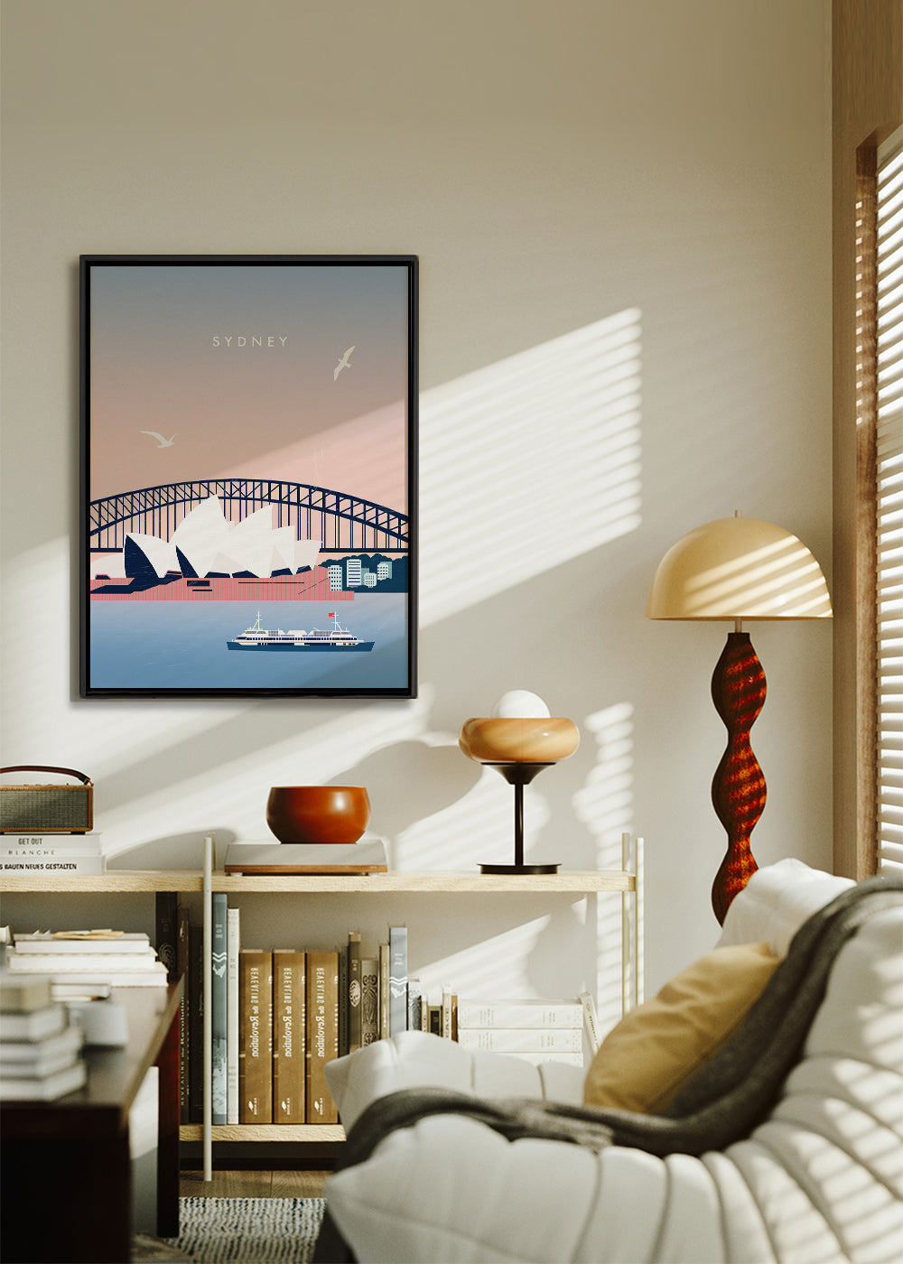 Rejseplakat Sydney: Operaen og broen i illustration