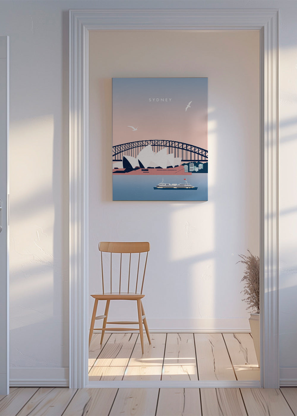 Rejseplakat Sydney: Operaen og broen i illustration
