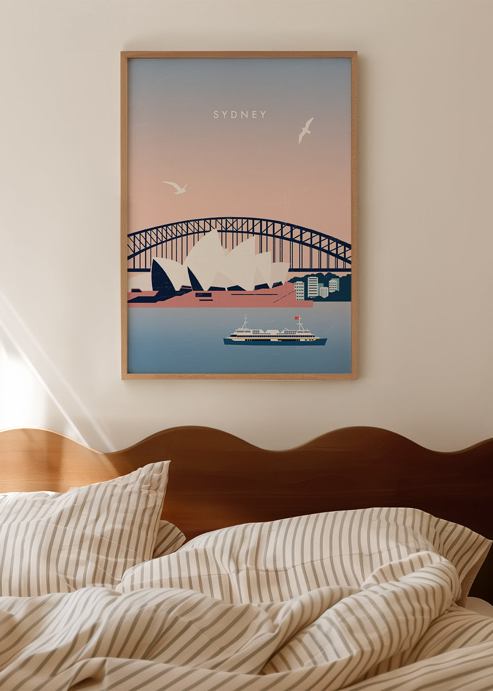 Rejseplakat Sydney: Operaen og broen i illustration