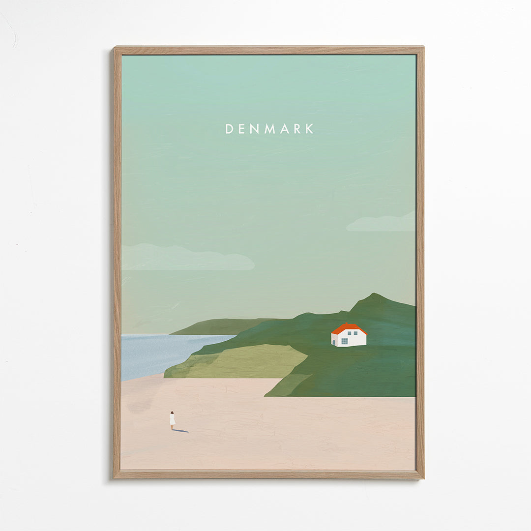 Minimalistisk landskabskunst med rødt tag
