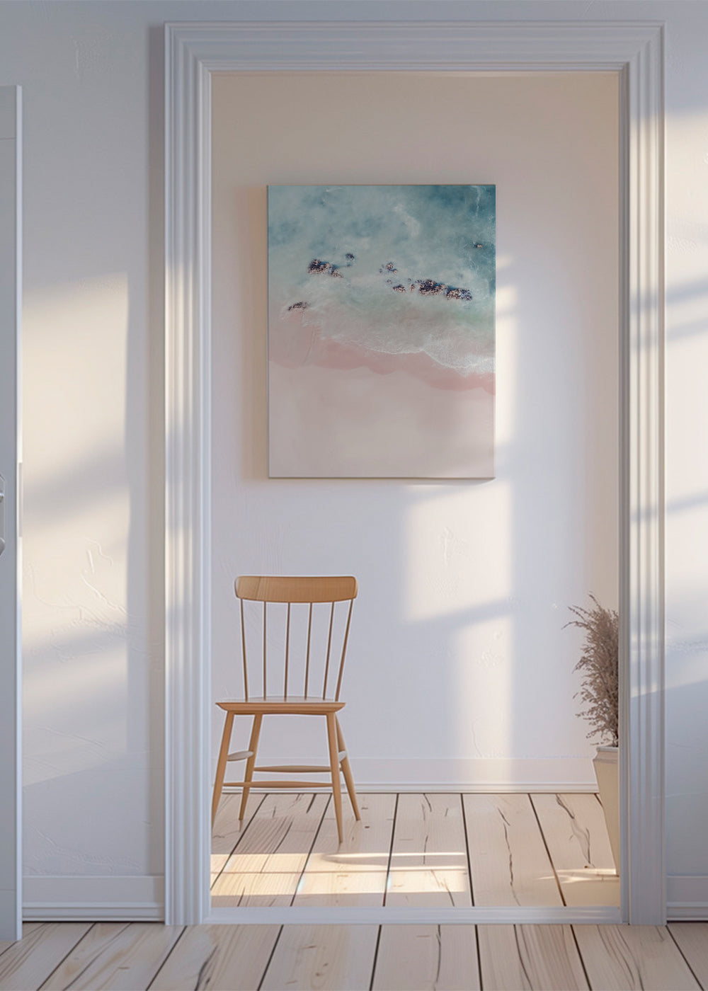 Kunst: rosa strand set fra luften