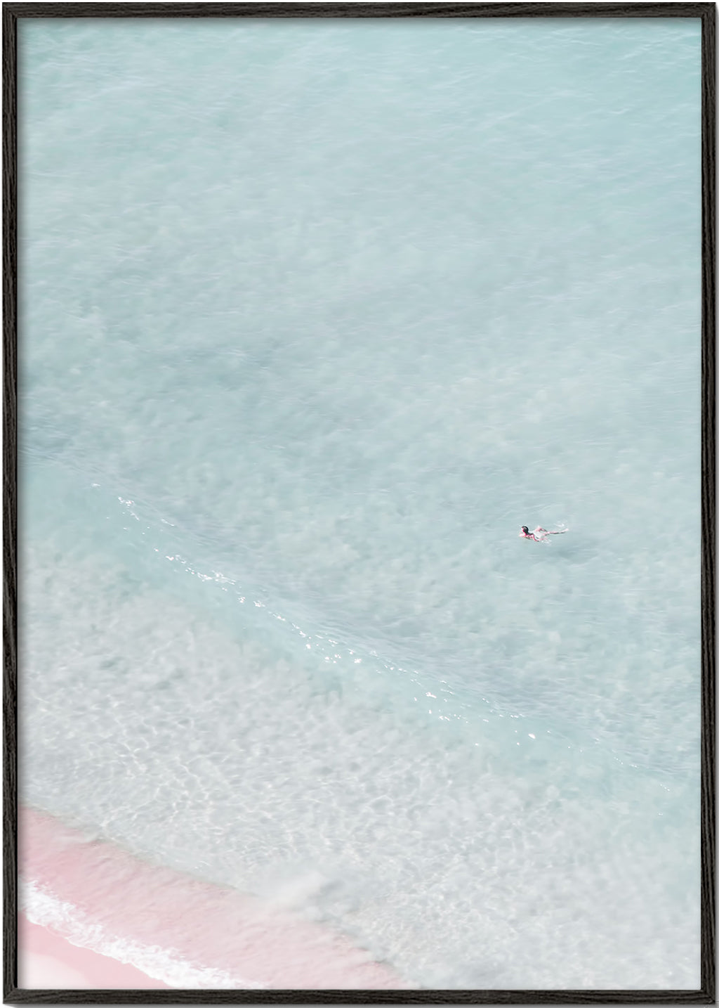 Landskabskunst med svømmer over turkis hav