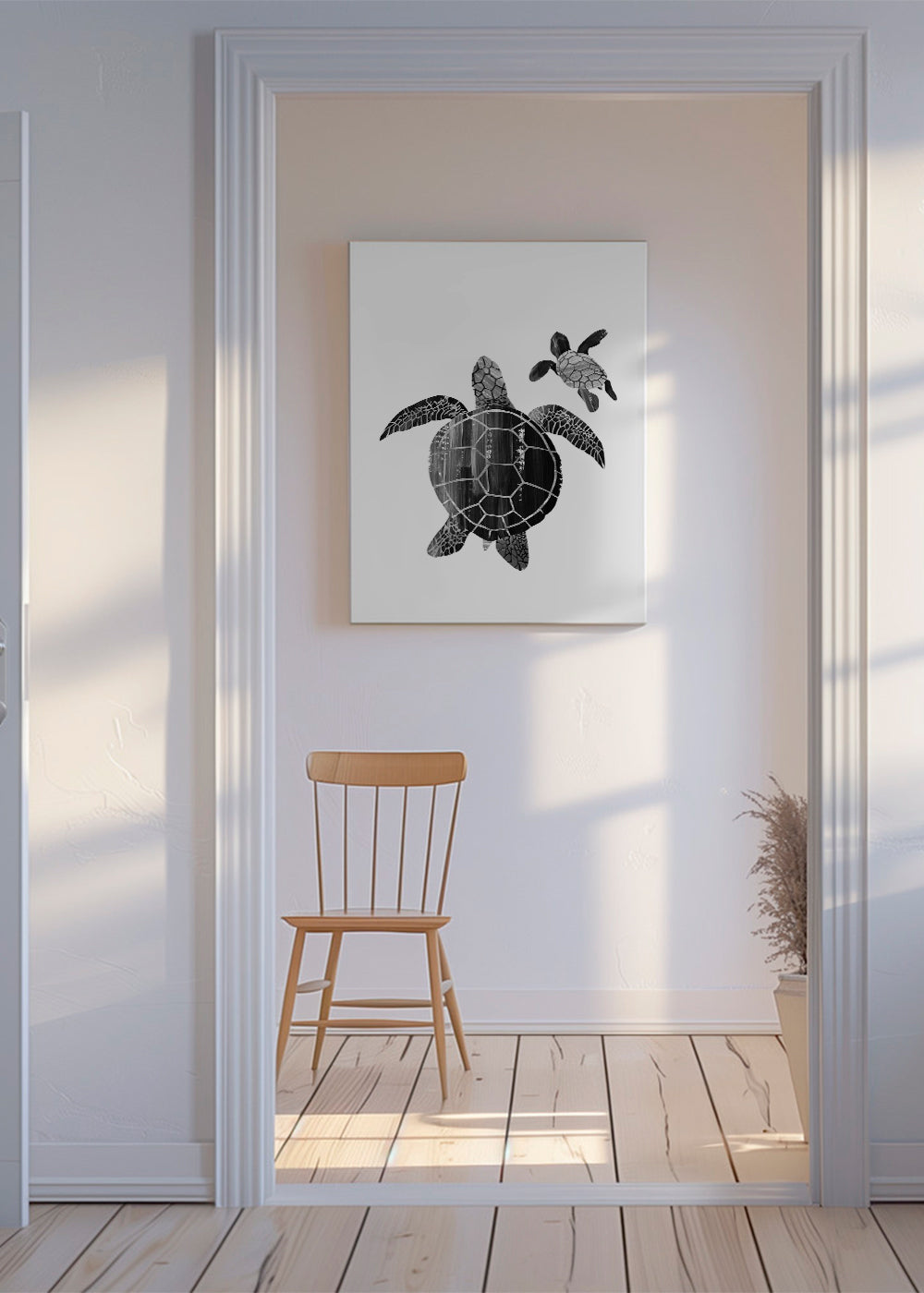 Minimalistisk skildpadde i sort-hvid