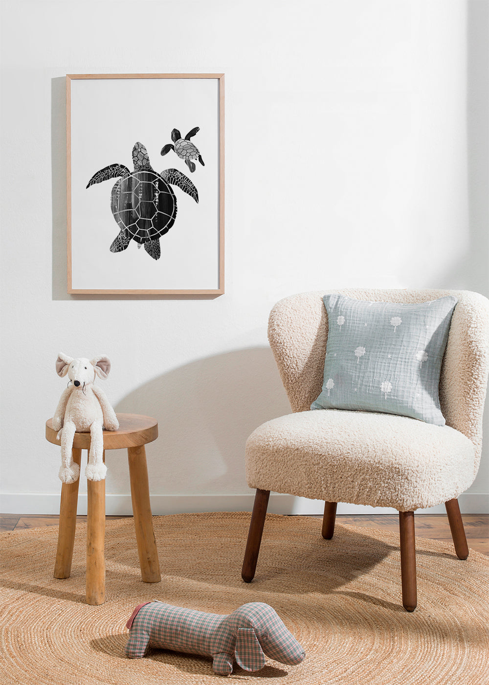 Minimalistisk skildpadde i sort-hvid