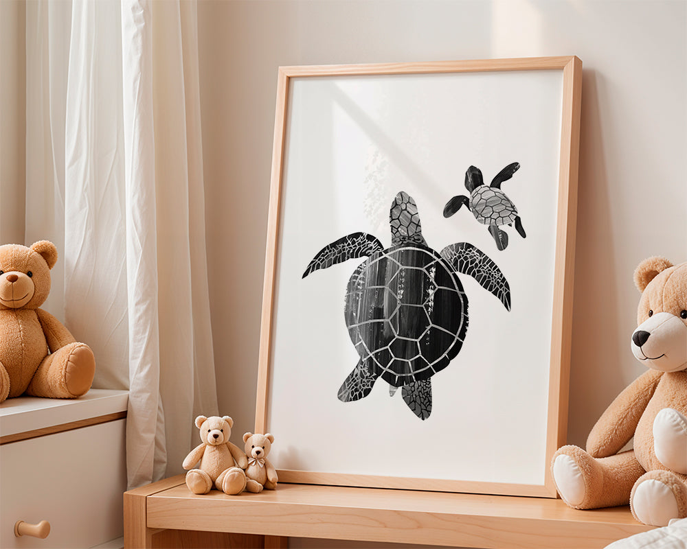 Minimalistisk skildpadde i sort-hvid
