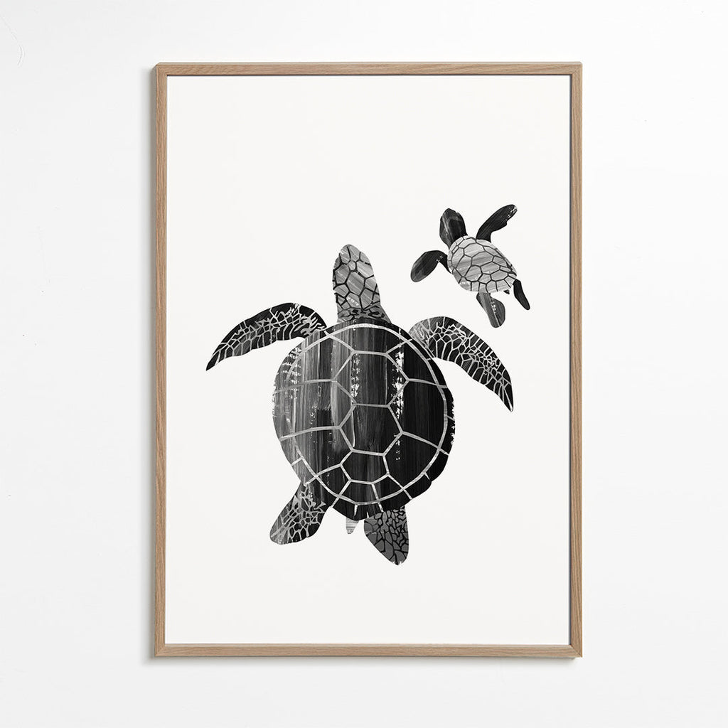 Minimalistisk skildpadde i sort-hvid
