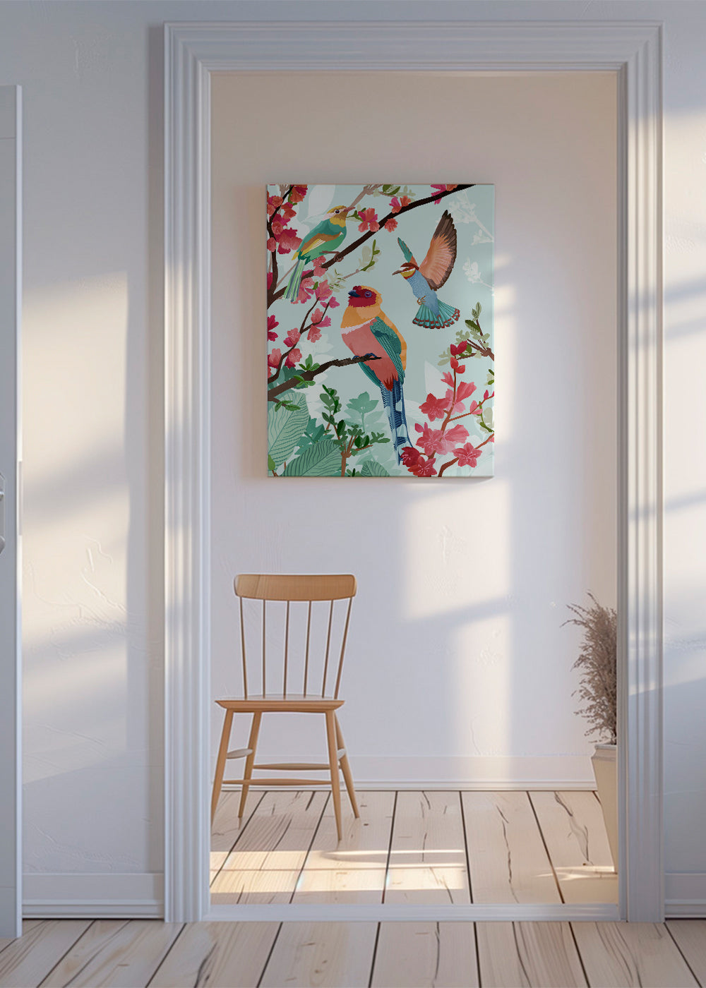 Illustration fugle og blomster