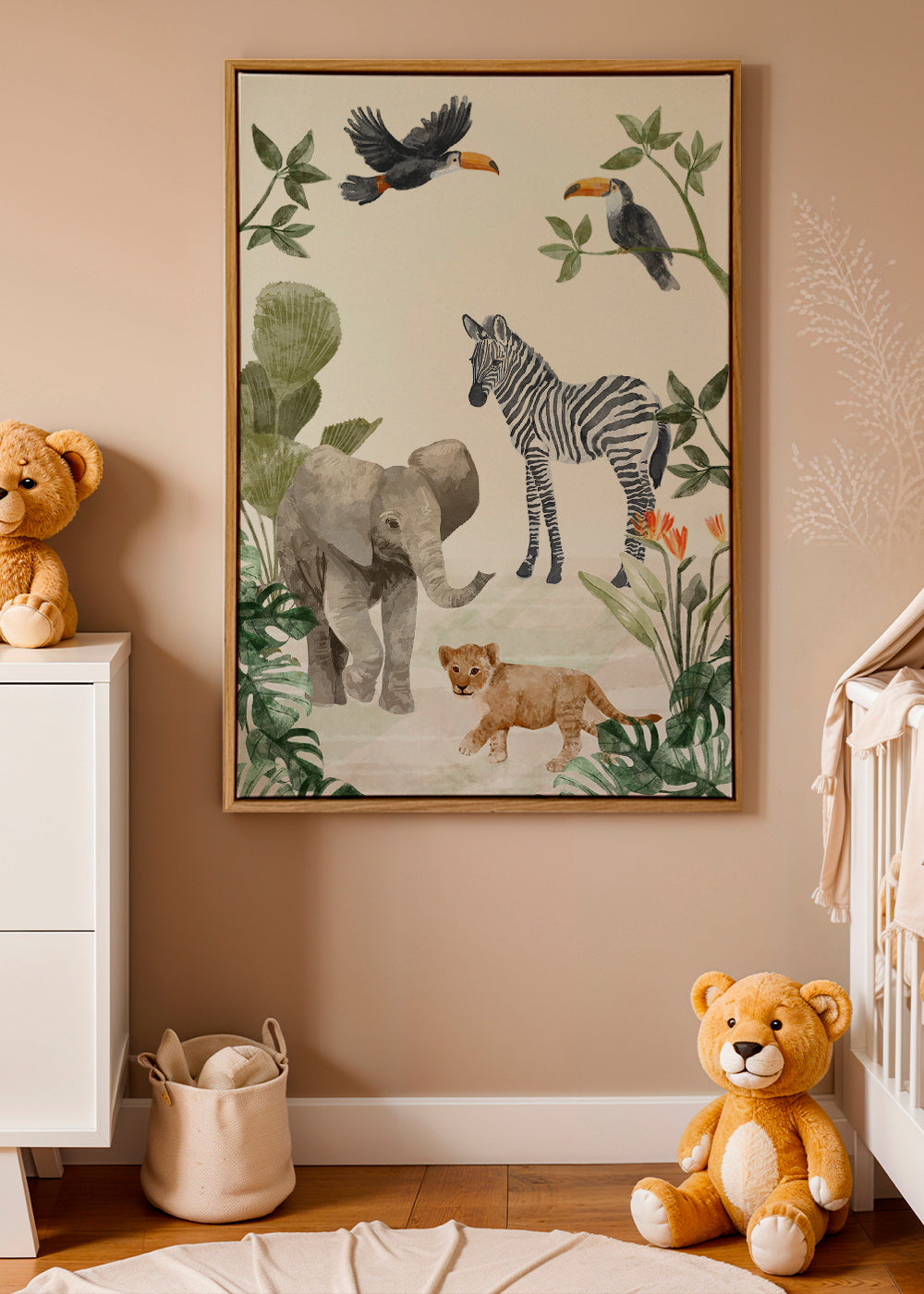 Børneplakat med jungledyr akvarel