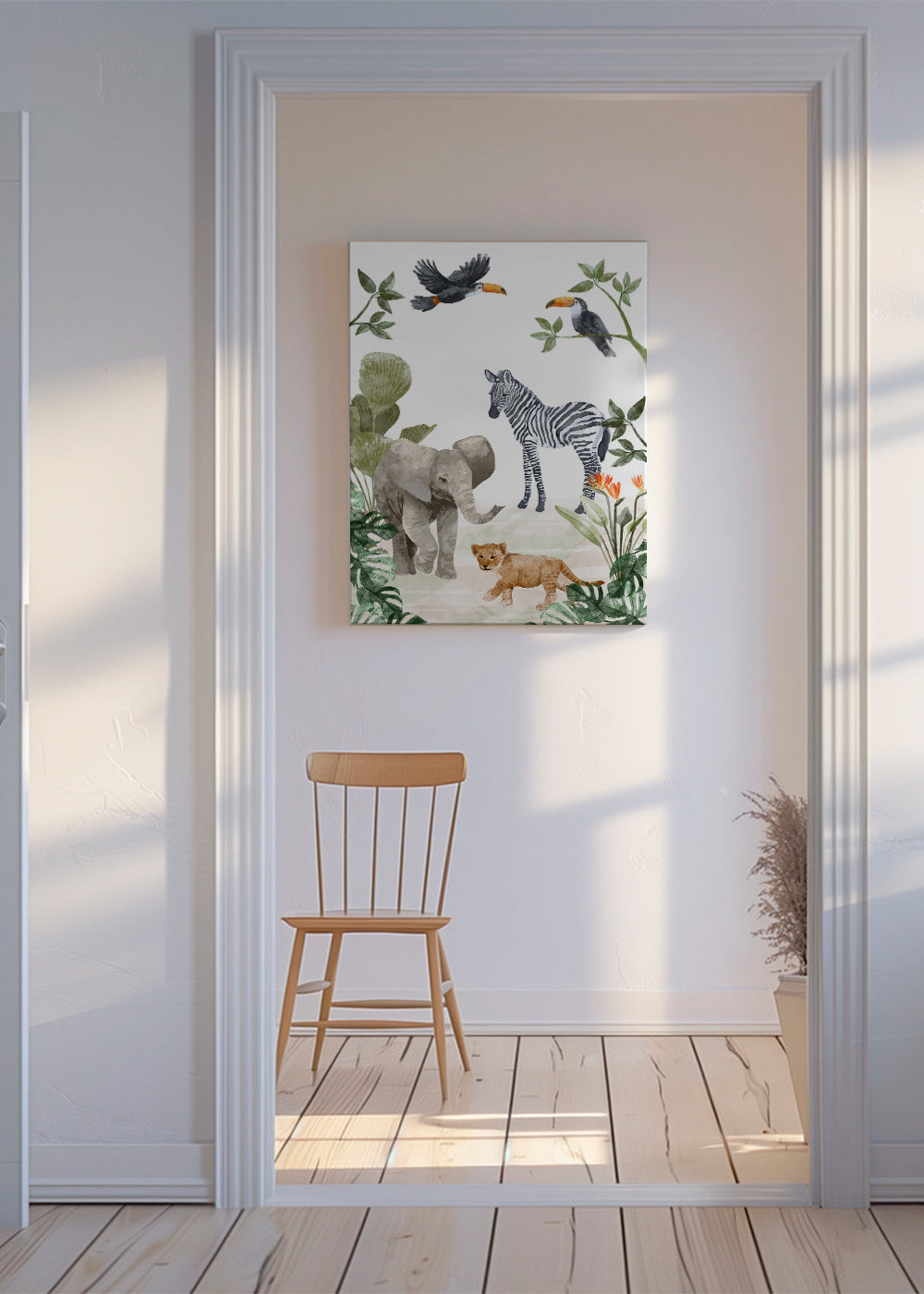 Børneplakat med jungledyr akvarel