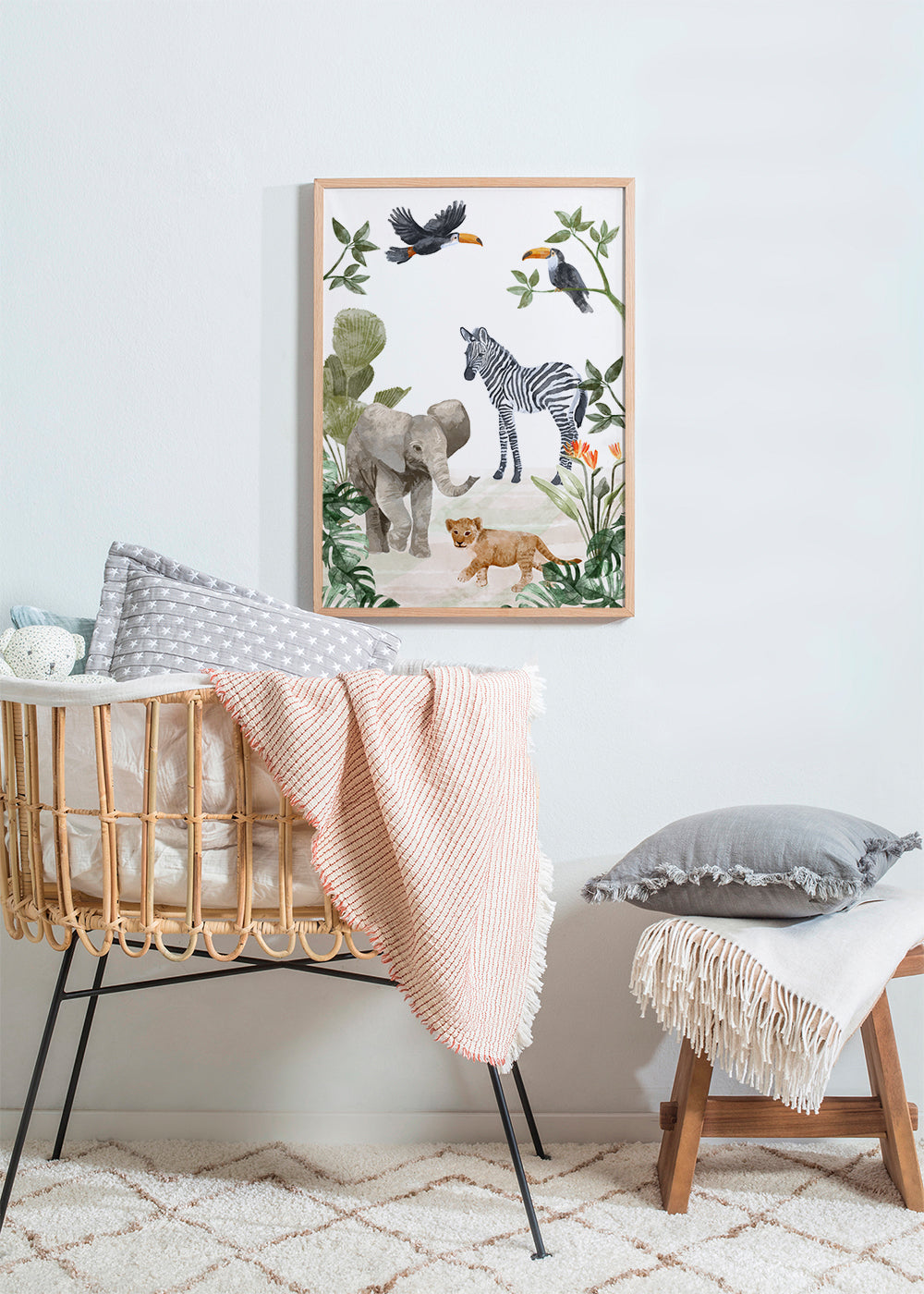 Børneplakat med jungledyr akvarel