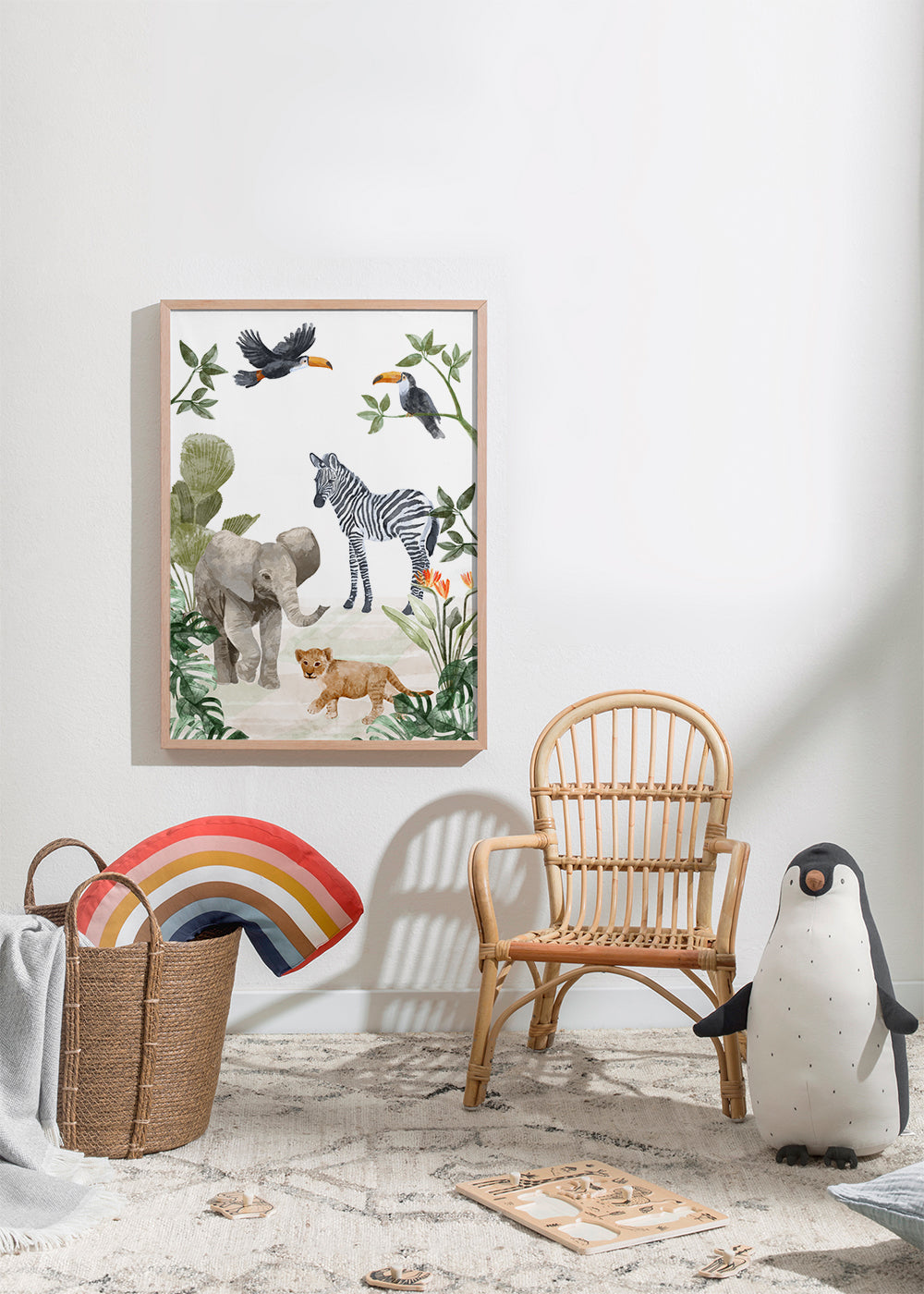 Børneplakat med jungledyr akvarel