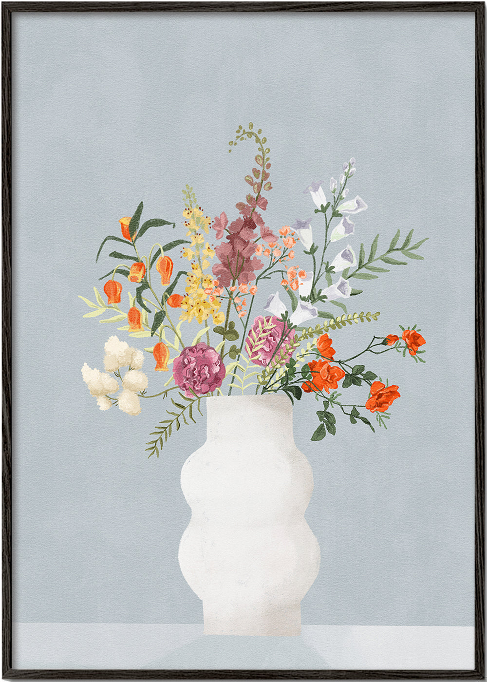 Botanisk plakat med vase og farverigt buket