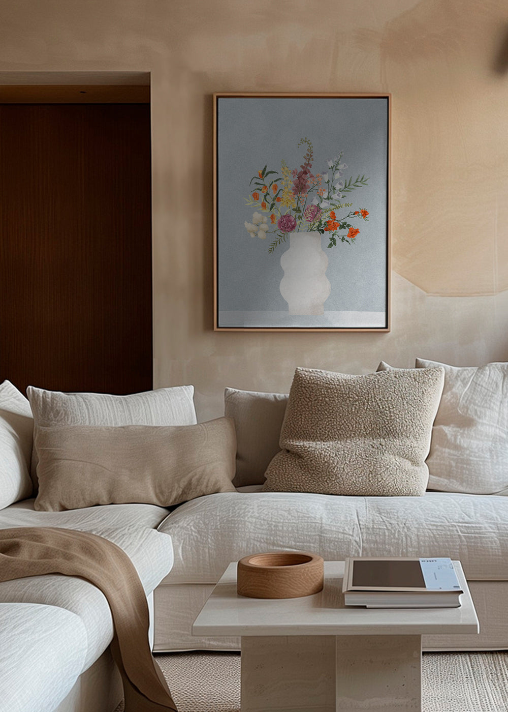 Botanisk plakat med vase og farverigt buket