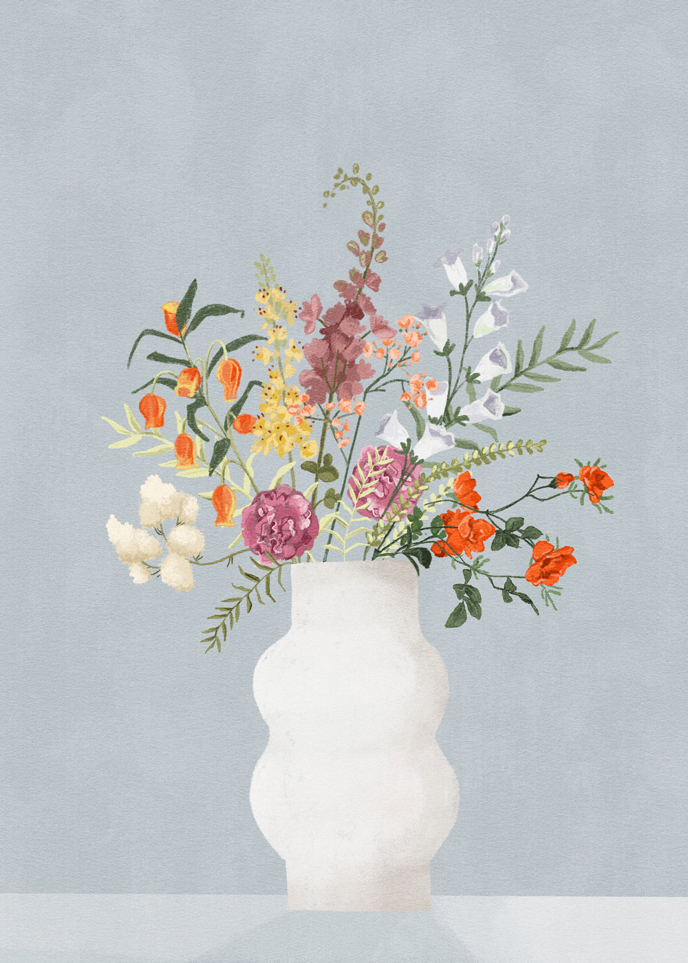 Botanisk plakat med vase og farverigt buket