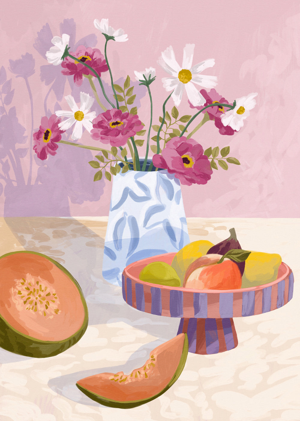 Køkkenkunst: frugtestilleben med vase
