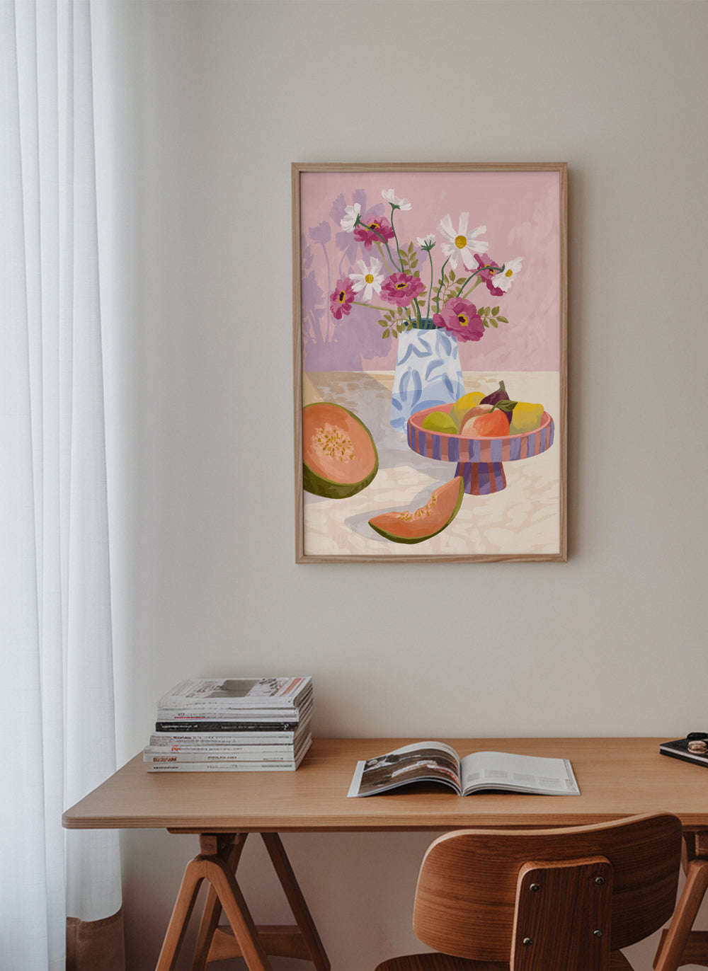 Køkkenkunst: frugtestilleben med vase
