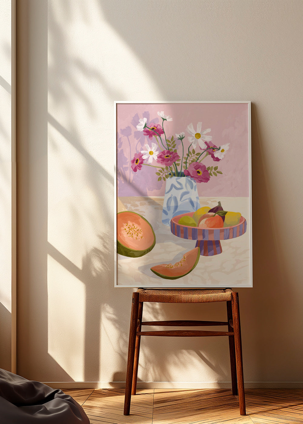 Køkkenkunst: frugtestilleben med vase