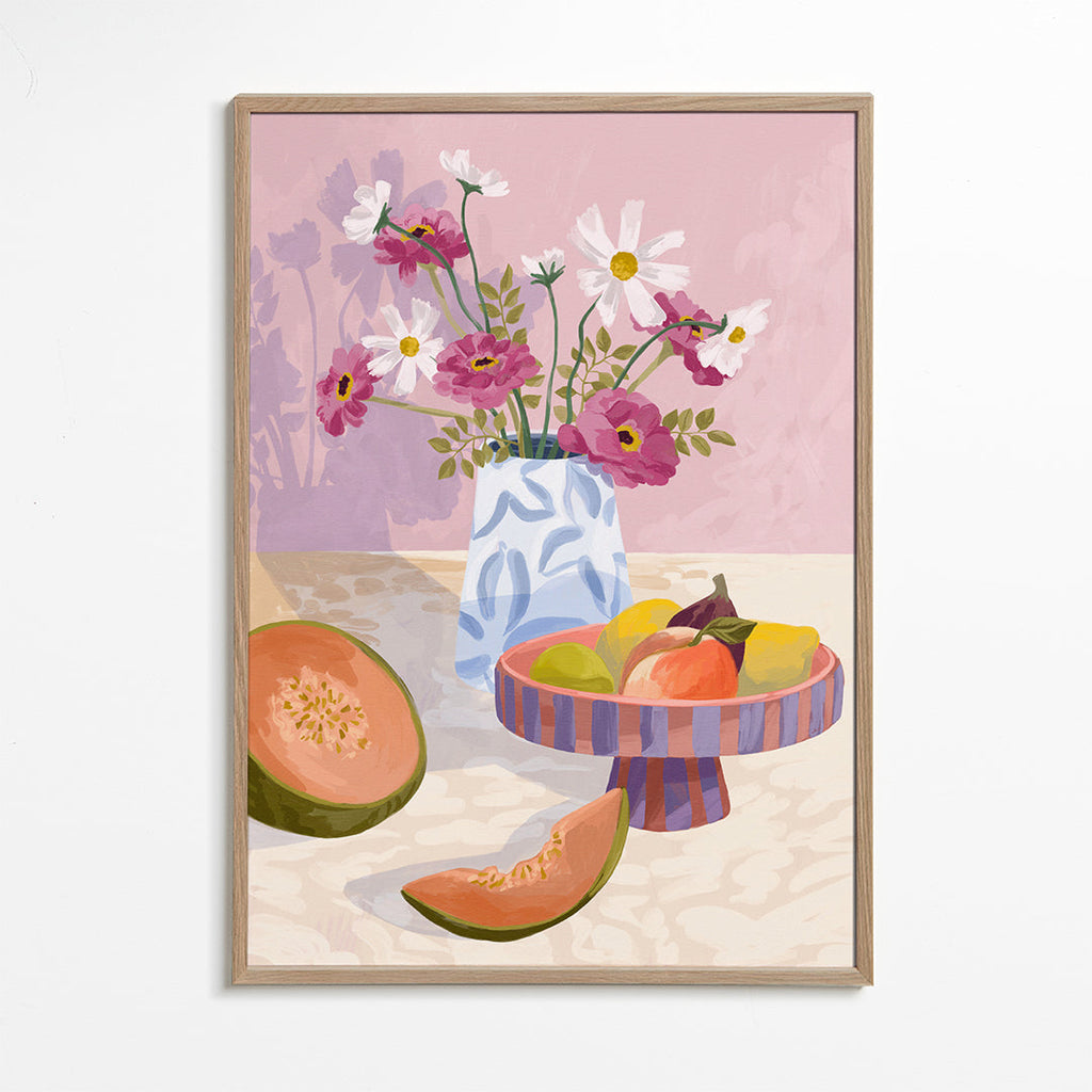 Køkkenkunst: frugtestilleben med vase