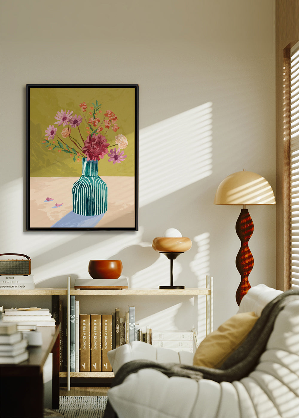 Botanisk plakat stribet vase med buket