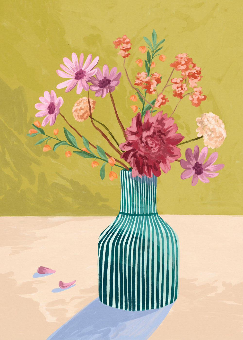 Botanisk plakat stribet vase med buket